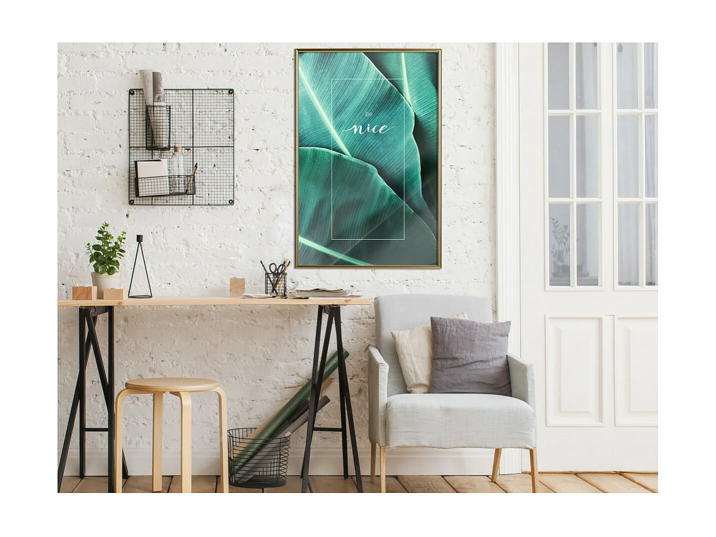 Affiche Murale Encadrée "Banana Leaves with a Message Green" 40 x 60 cm Or
