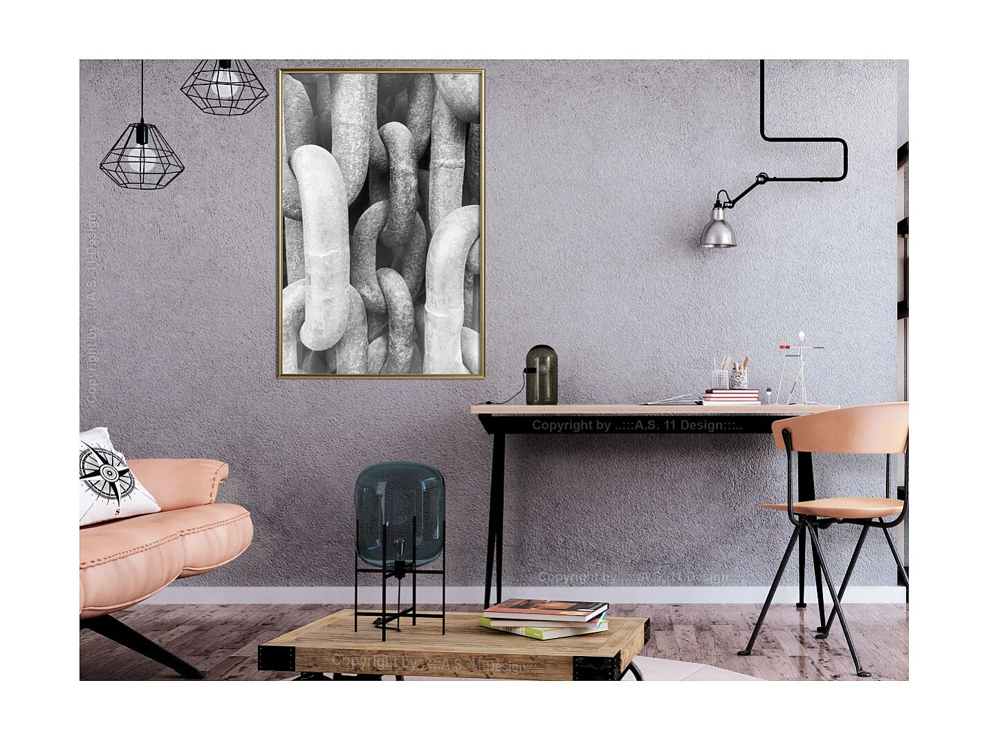 Affiche Murale Encadrée "Chains" 40 x 60 cm Or