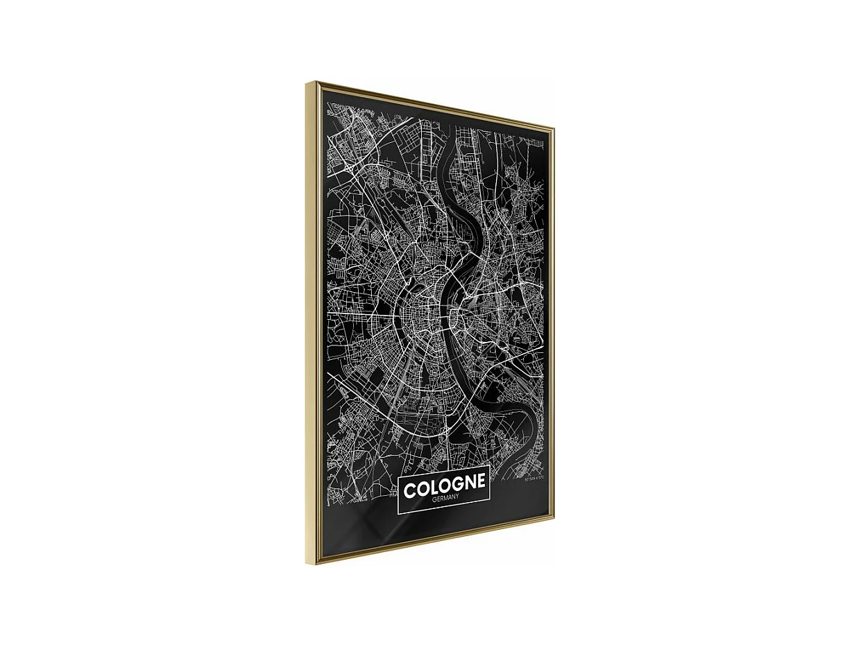 Affiche Murale Encadrée "City Map Cologne Dark" 21 x 30 cm Or