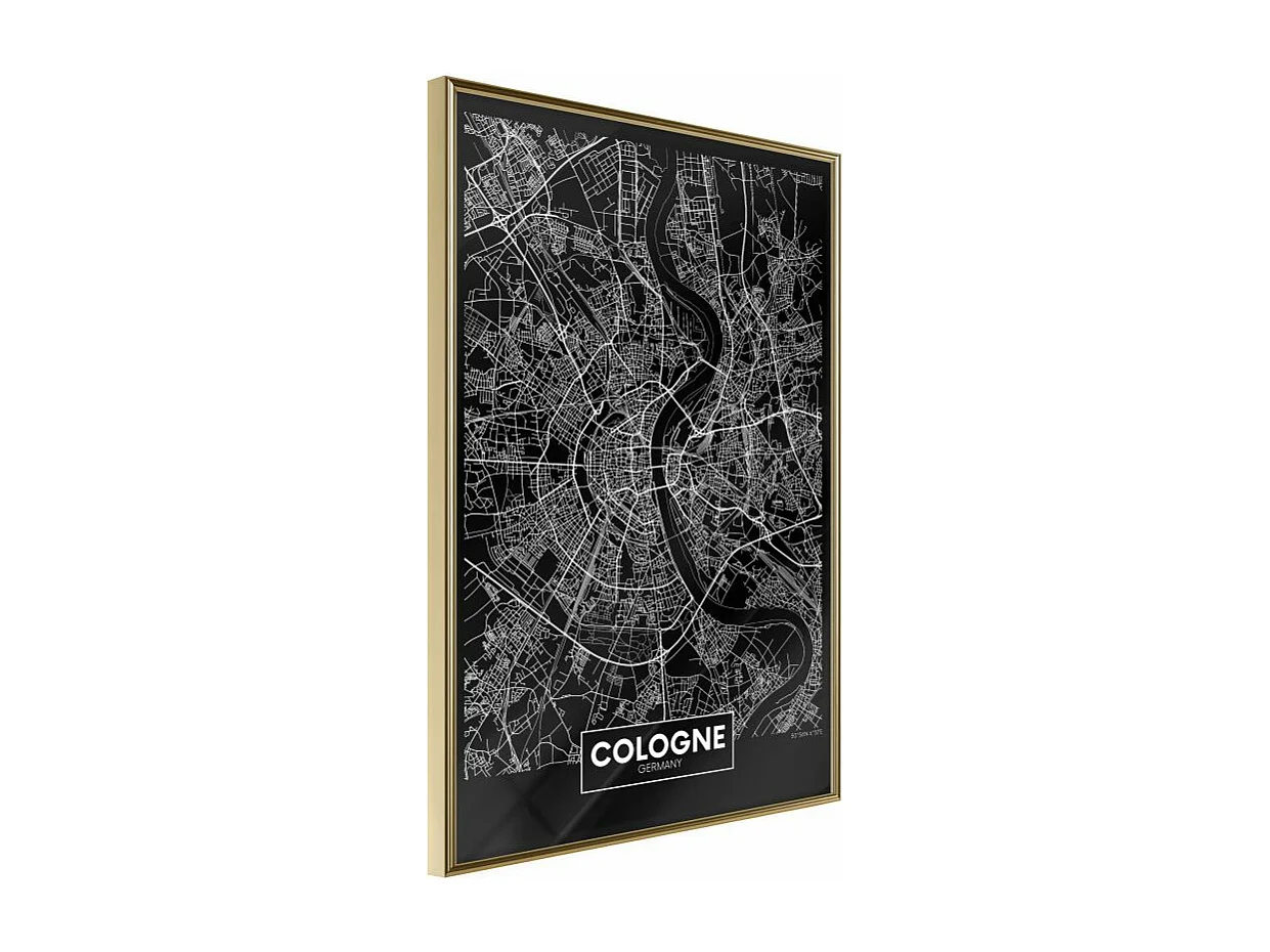 Affiche Murale Encadrée "City Map Cologne Dark" 21 x 30 cm Or
