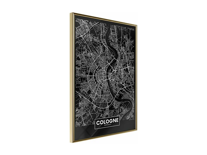 Affiche Murale Encadrée "City Map Cologne Dark" 21 x 30 cm Or