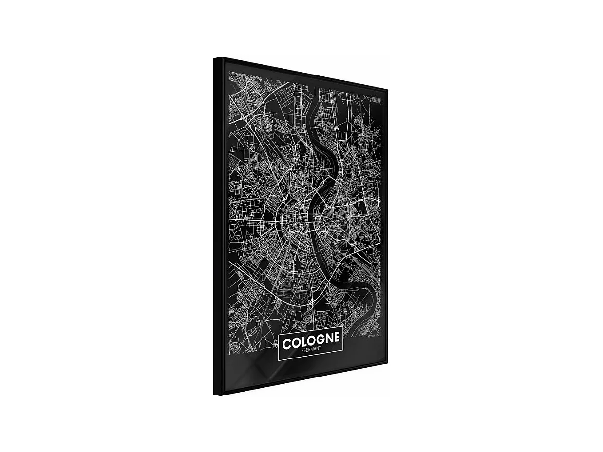 Affiche Murale Encadrée "City Map Cologne Dark" 40 x 60 cm Noir