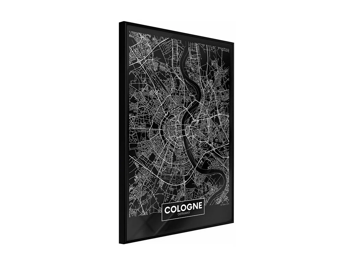 Affiche Murale Encadrée "City Map Cologne Dark" 40 x 60 cm Noir