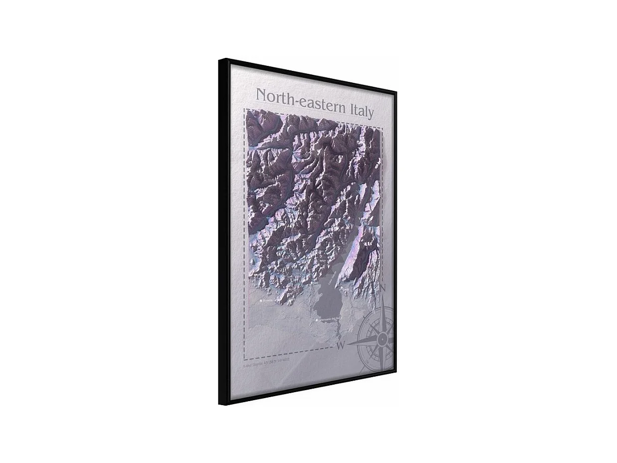 Affiche Murale Encadrée "Raised Relief Map North-Eastern Italy" 21 x 30 cm Noir