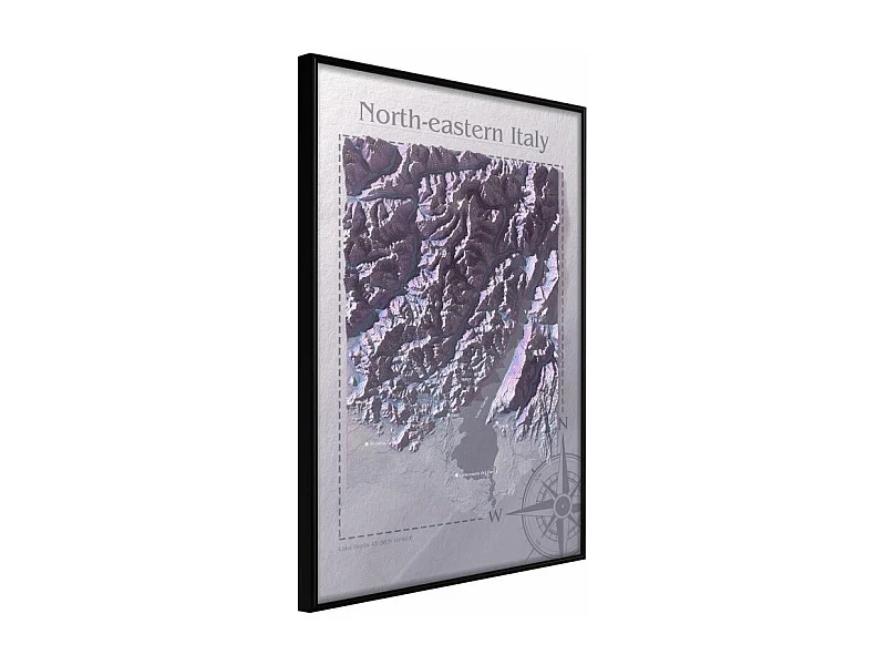 Affiche Murale Encadrée "Raised Relief Map North-Eastern Italy" 21 x 30 cm Noir