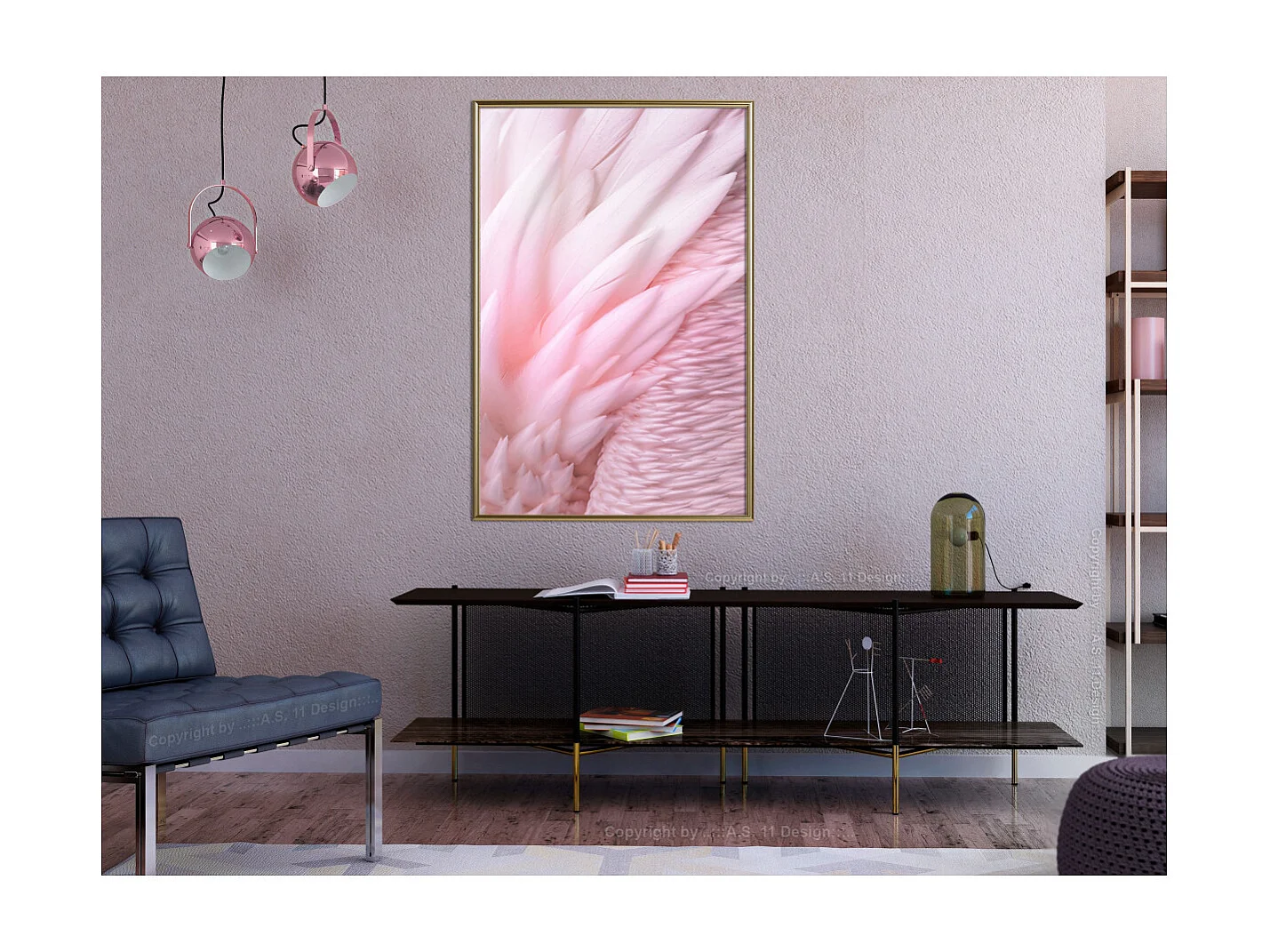 Affiche Murale Encadrée "Pink Feathers" 40 x 60 cm Or