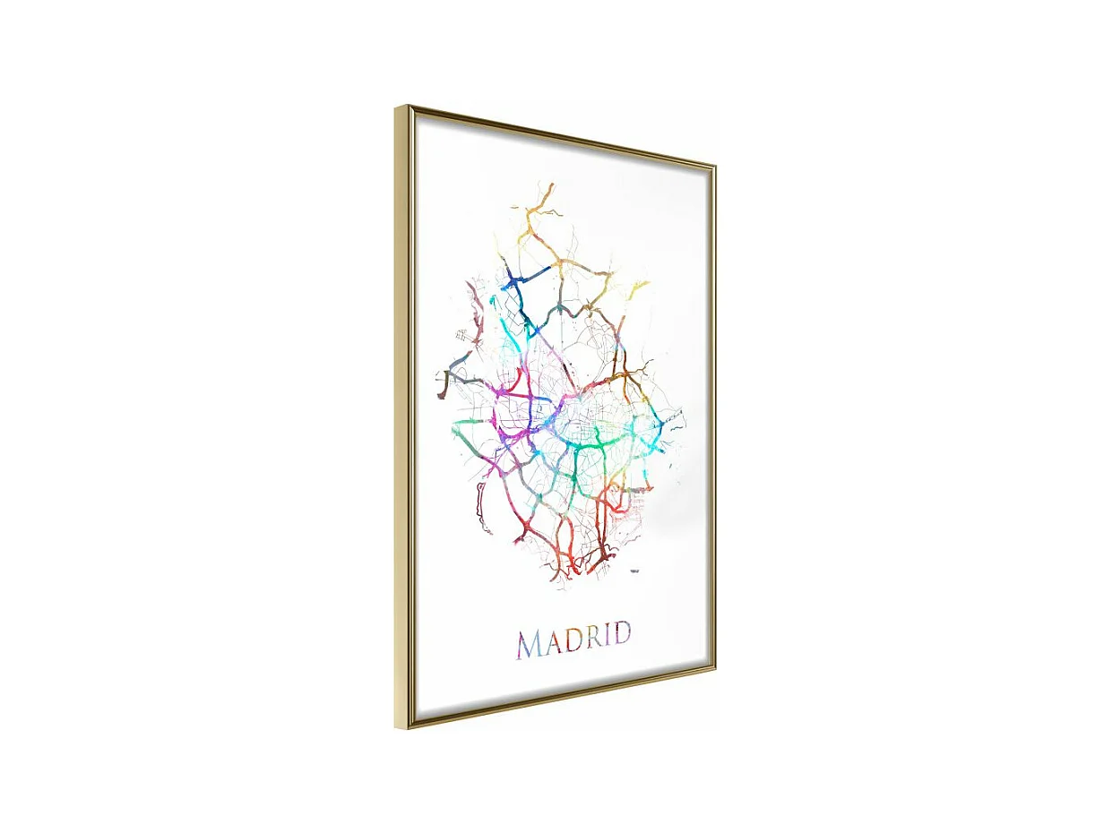 Affiche Murale Encadrée "City Map Madrid Colour" 40 x 60 cm Or