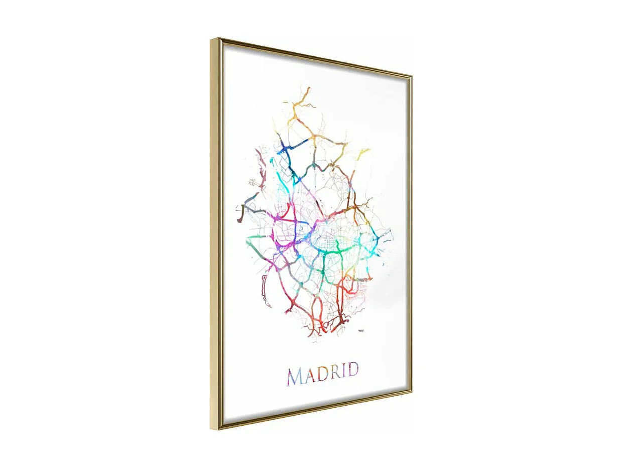 Affiche Murale Encadrée "City Map Madrid Colour" 40 x 60 cm Or