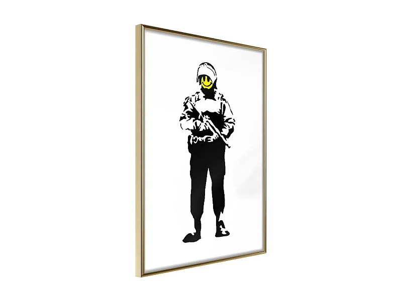 Affiche Murale Encadrée "Banksy Smiling Copper" 21 x 30 cm Or