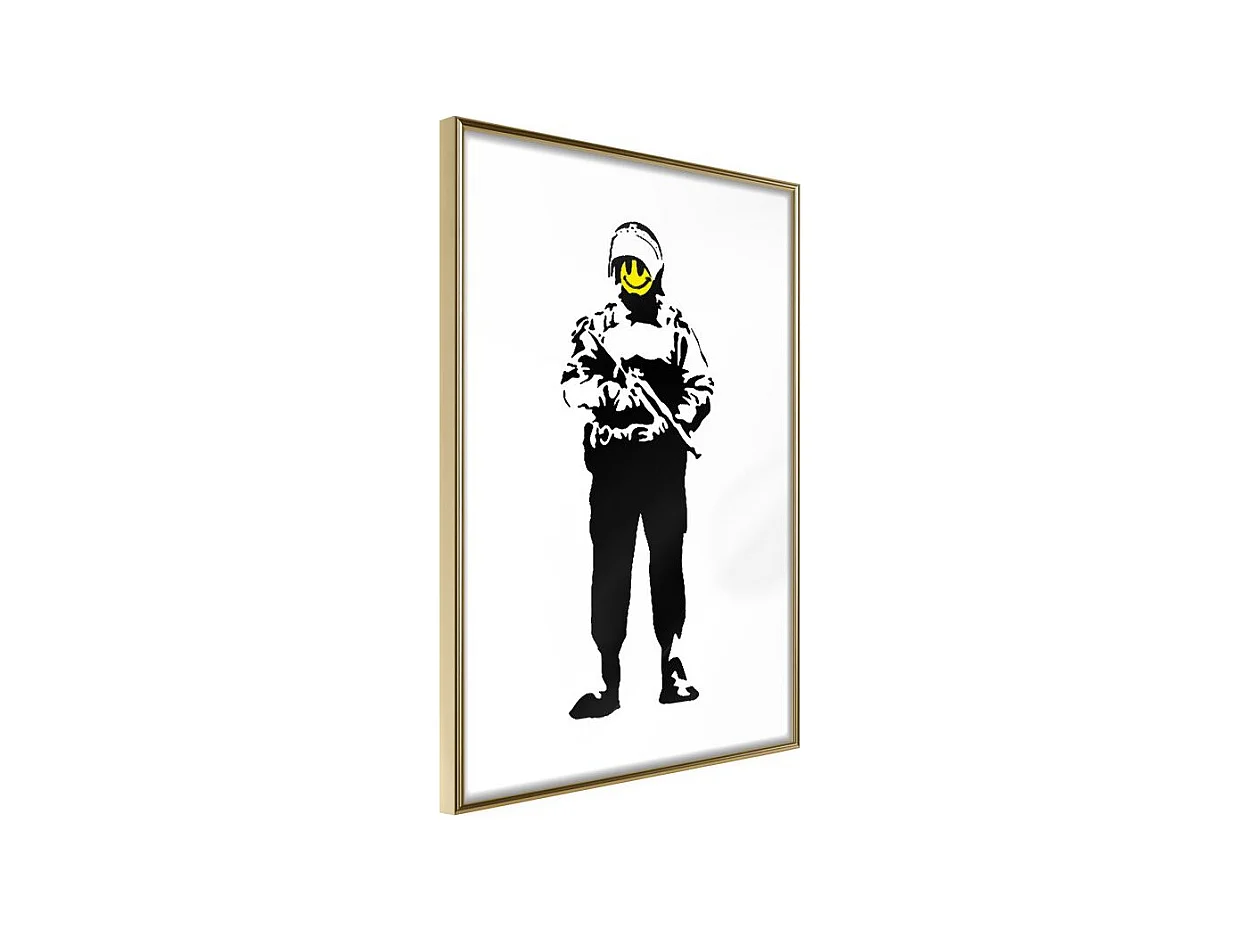 Affiche Murale Encadrée "Banksy Smiling Copper" 21 x 30 cm Or