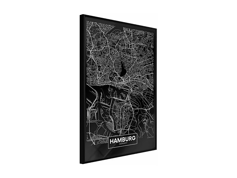 Affiche Murale Encadrée "City Map Hamburg Dark" 21 x 30 cm Noir
