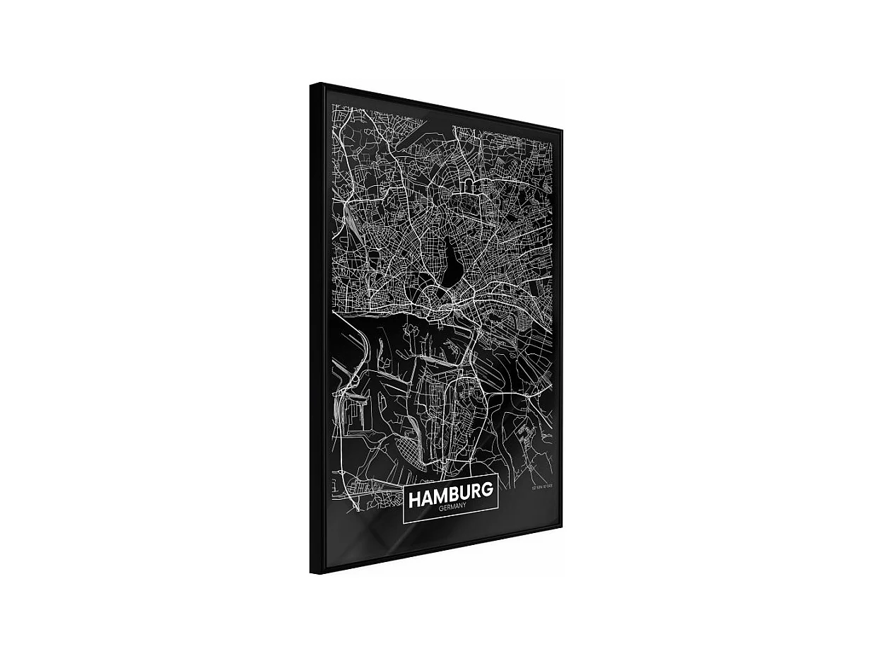 Affiche Murale Encadrée "City Map Hamburg Dark" 21 x 30 cm Noir