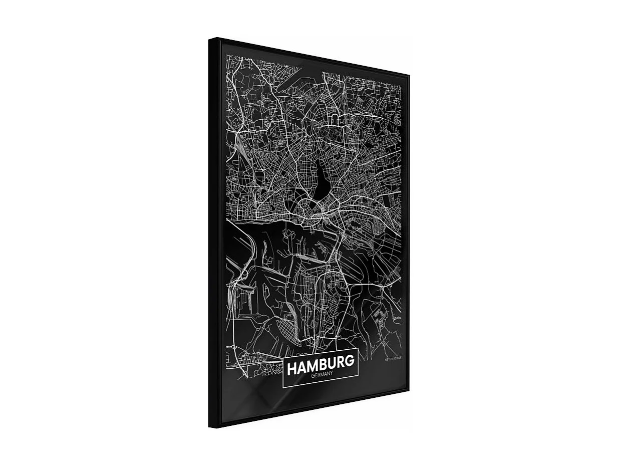 Affiche Murale Encadrée "City Map Hamburg Dark" 21 x 30 cm Noir