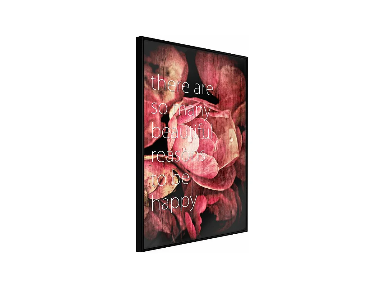 Affiche Murale Encadrée "Many Reasons to Be Happy" 40 x 60 cm Noir