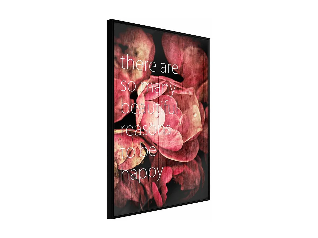 Affiche Murale Encadrée "Many Reasons to Be Happy" 40 x 60 cm Noir