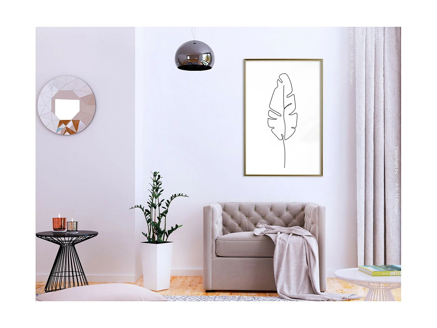 Affiche Murale Encadrée "Drawn with One Line" 40 x 60 cm Or