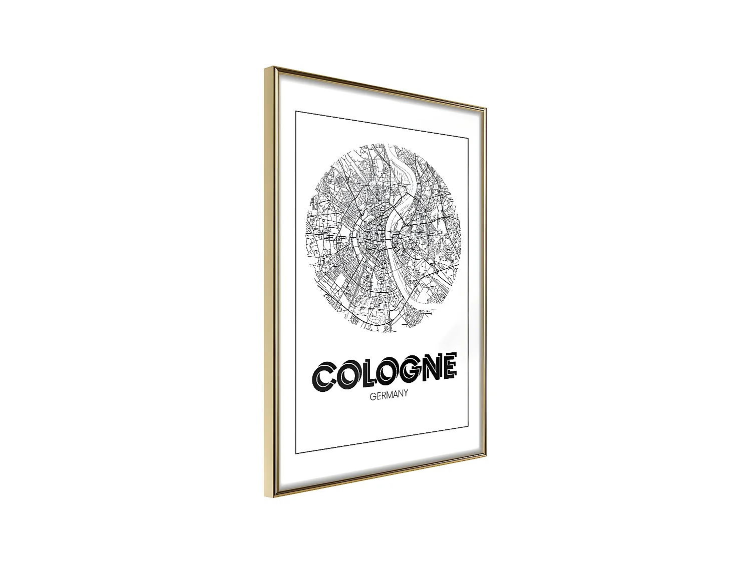 Affiche Murale Encadrée "City Map Cologne Round" 40 x 60 cm Or
