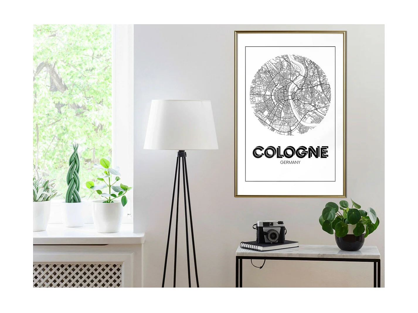Affiche Murale Encadrée "City Map Cologne Round" 40 x 60 cm Or