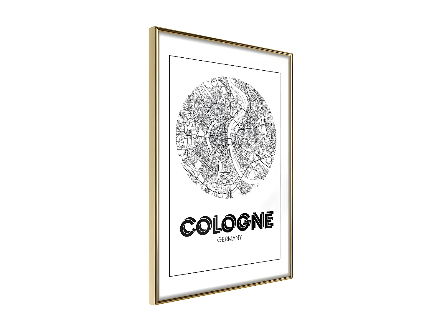 Affiche Murale Encadrée "City Map Cologne Round" 40 x 60 cm Or