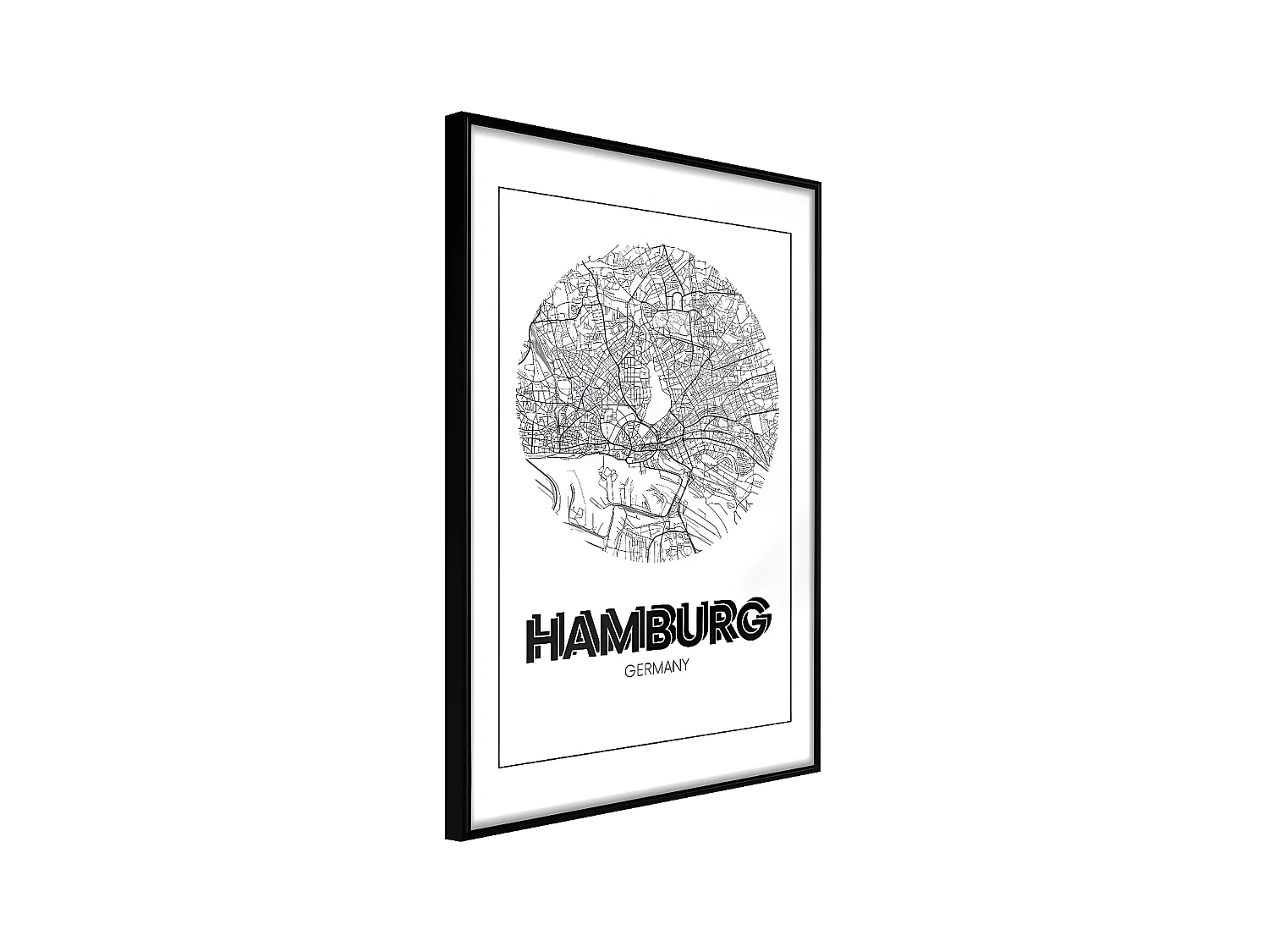 Affiche Murale Encadrée "City Map Hamburg Round" 40 x 60 cm Noir