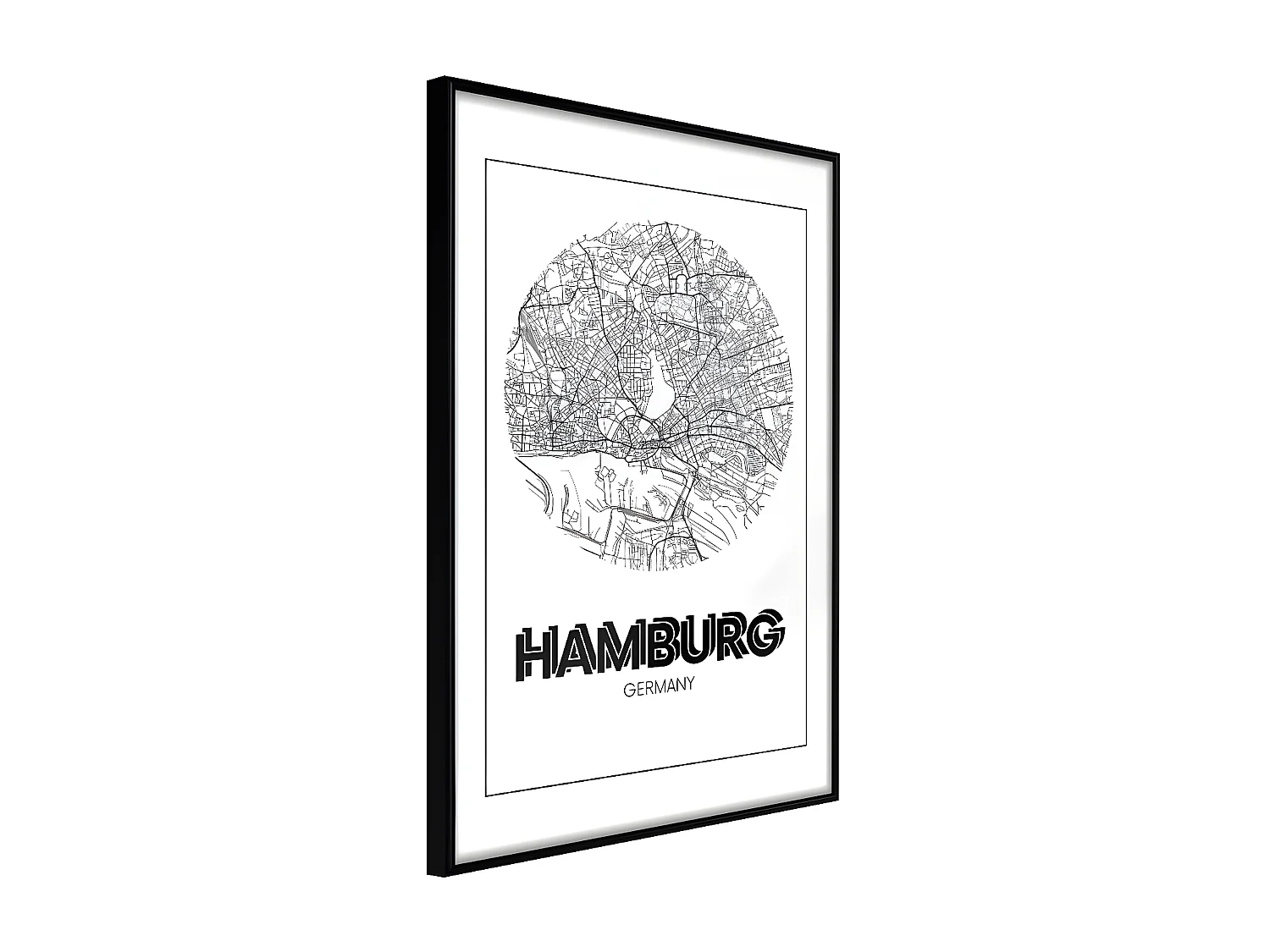 Affiche Murale Encadrée "City Map Hamburg Round" 40 x 60 cm Noir