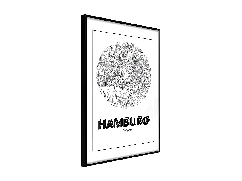 Affiche Murale Encadrée "City Map Hamburg Round" 40 x 60 cm Noir