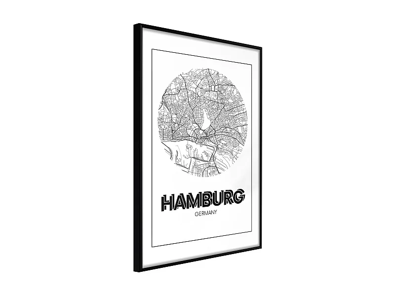 Affiche Murale Encadrée "City Map Hamburg Round" 40 x 60 cm Noir