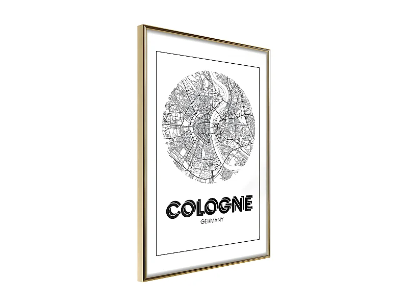 Affiche Murale Encadrée "City Map Cologne Round" 21 x 30 cm Or