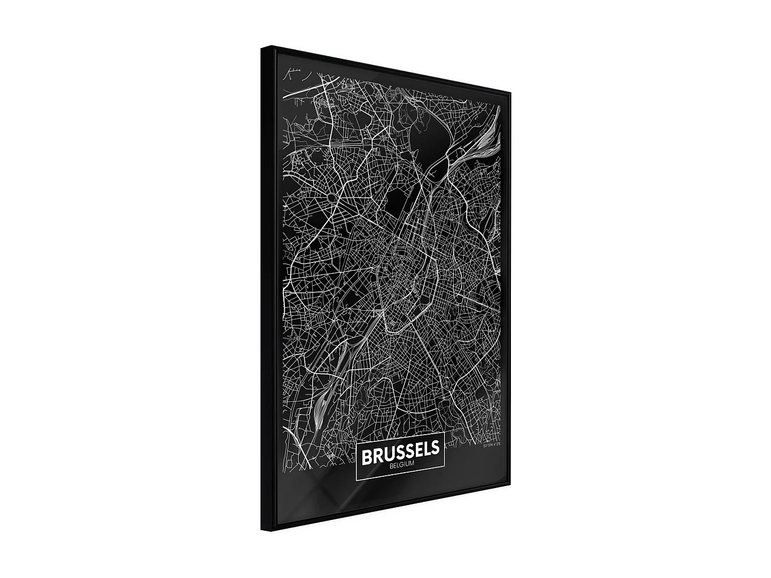 Affiche Murale Encadrée "City Map Brussels Dark" 30 x 42 cm Noir