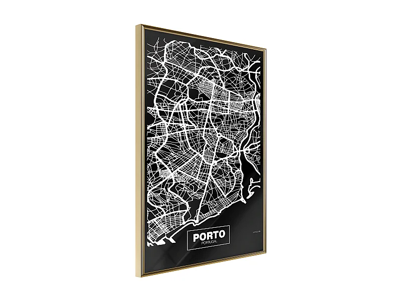 Affiche Murale Encadrée "City Map Porto Dark" 40 x 60 cm Or