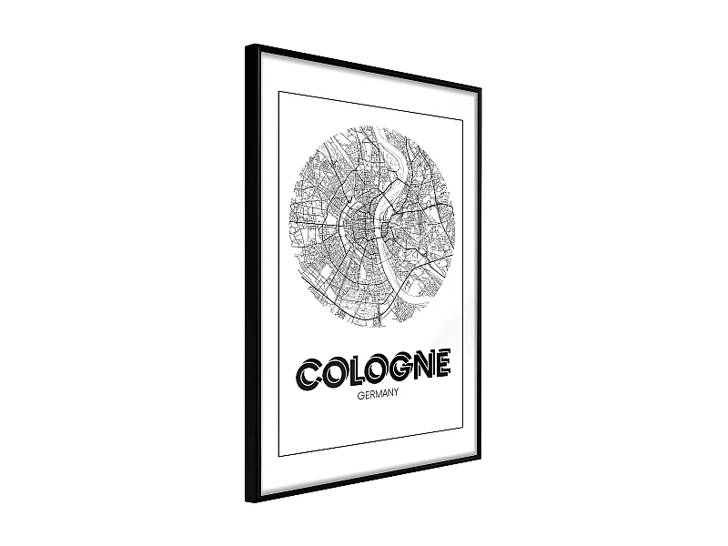 Affiche Murale Encadrée "City Map Cologne Round" 40 x 60 cm Noir