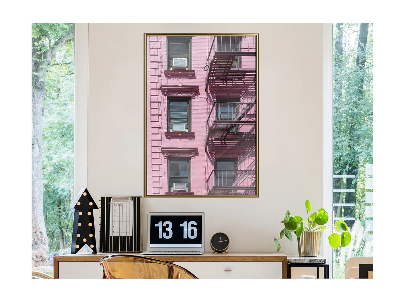 Affiche Murale Encadrée "Pink Facade" 40 x 60 cm Or