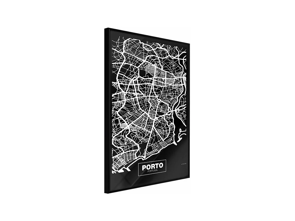 Affiche Murale Encadrée "City Map Porto Dark" 21 x 30 cm Noir