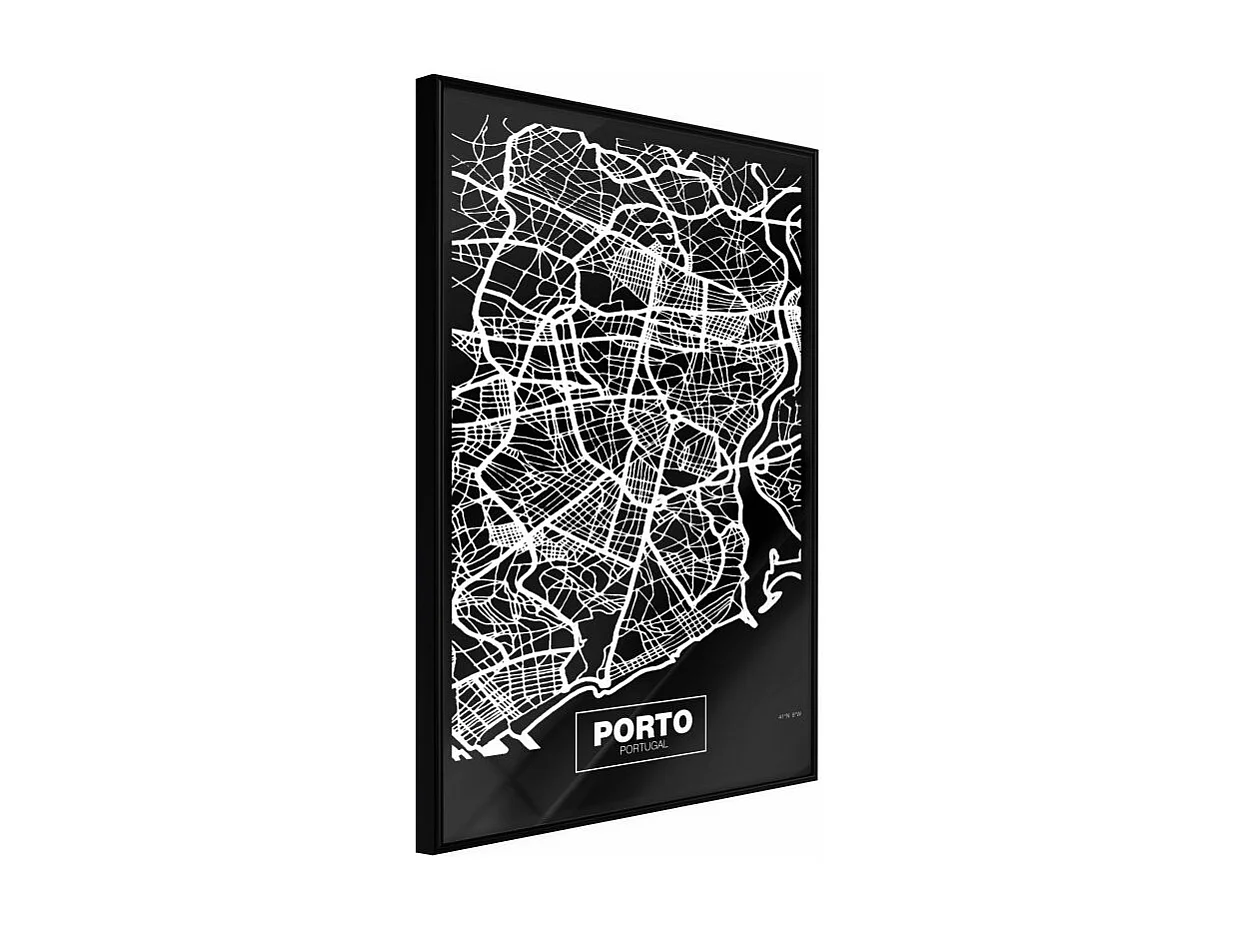 Affiche Murale Encadrée "City Map Porto Dark" 21 x 30 cm Noir