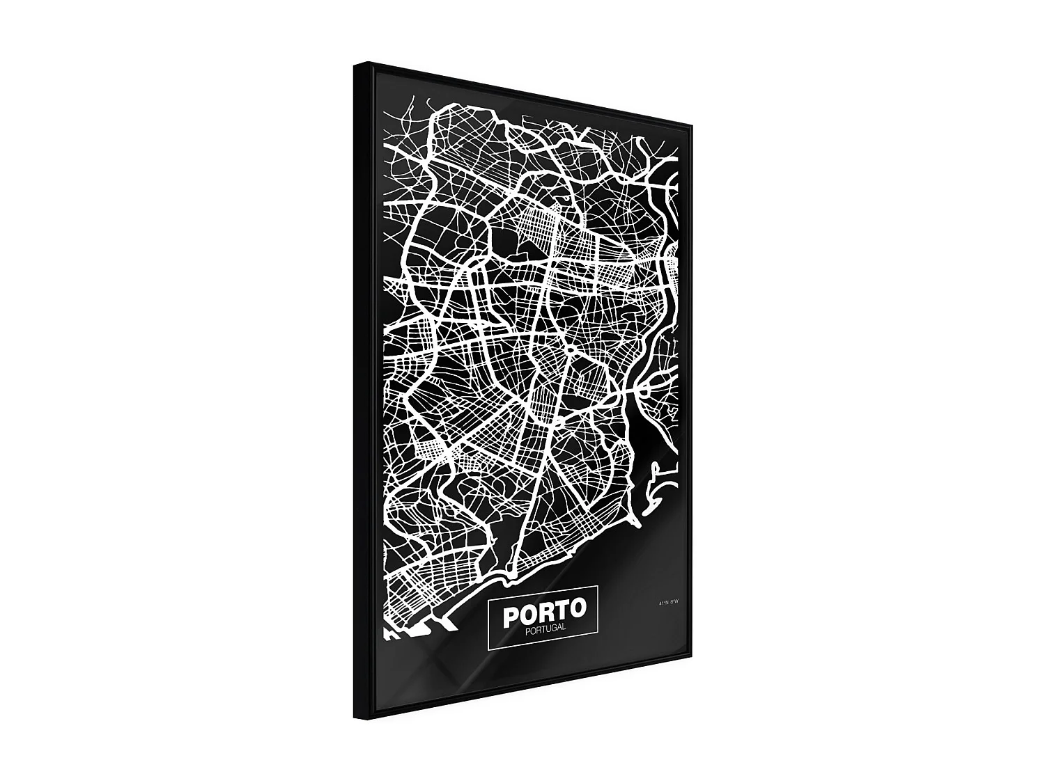 Affiche Murale Encadrée "City Map Porto Dark" 21 x 30 cm Noir
