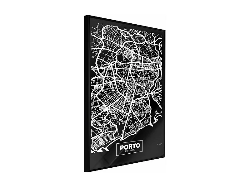Affiche Murale Encadrée "City Map Porto Dark" 21 x 30 cm Noir