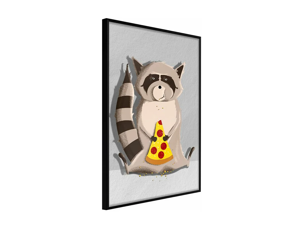 Affiche Murale Encadrée "Racoon Eating Pizza" 21 x 30 cm Noir
