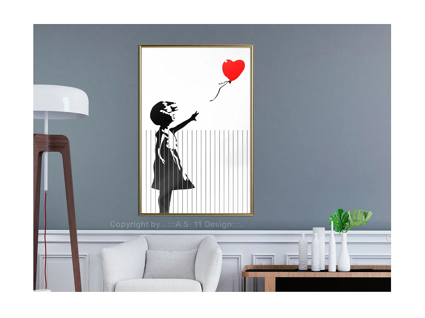 Affiche Murale Encadrée "Banksy Love is in the Bin" 40 x 60 cm Or