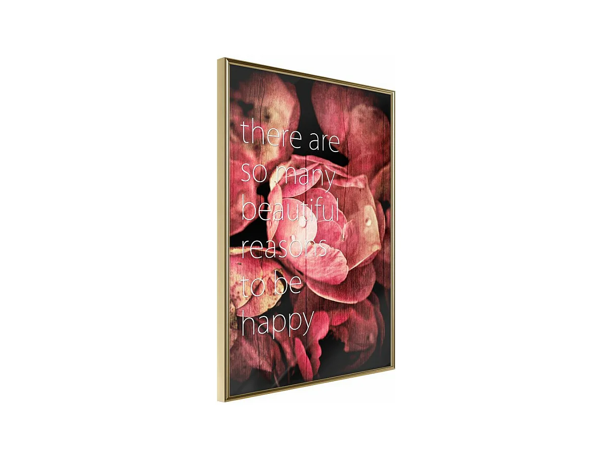 Affiche Murale Encadrée "Many Reasons to Be Happy" 30 x 42 cm Or