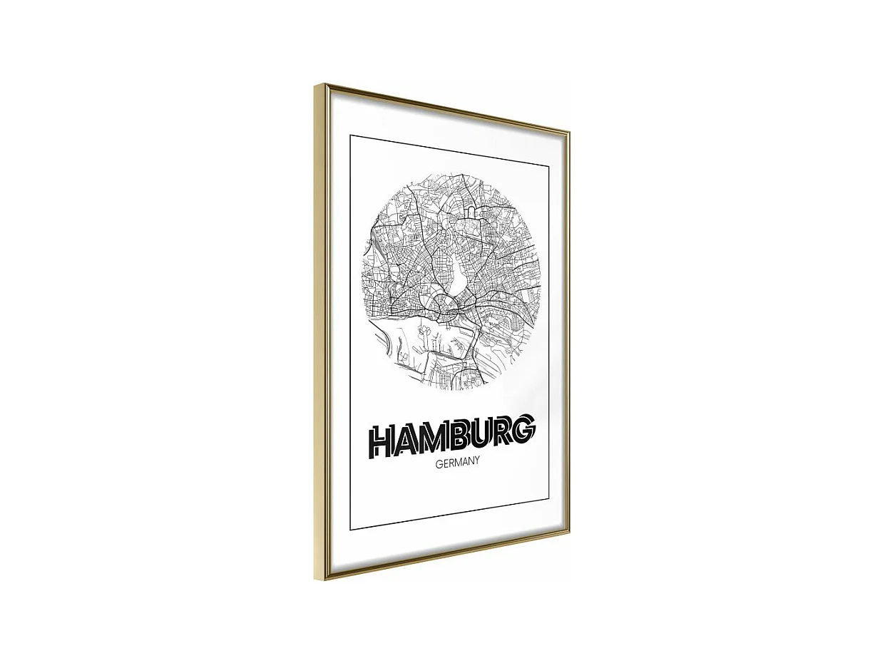 Affiche Murale Encadrée "City Map Hamburg Round" 30 x 42 cm Or