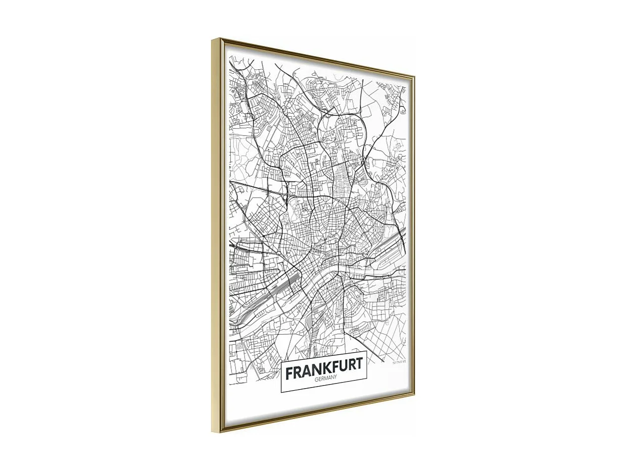 Affiche Murale Encadrée "City map Frankfurt" 21 x 30 cm Or