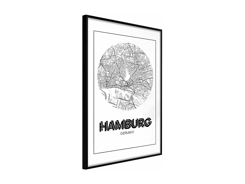 Affiche Murale Encadrée "City Map Hamburg Round" 21 x 30 cm Noir