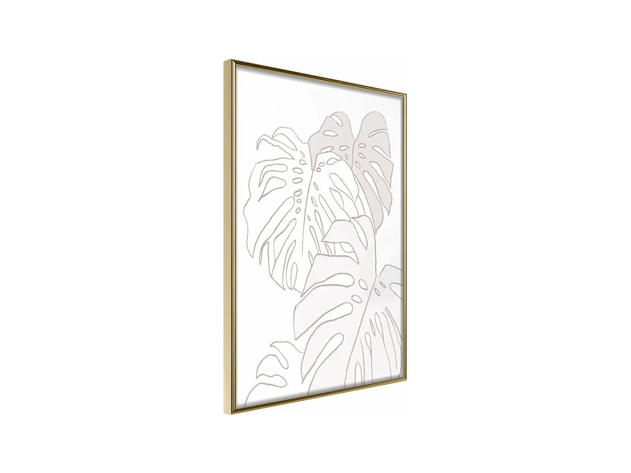 Affiche Murale Encadrée "Beige Leaves" 40 x 60 cm Or