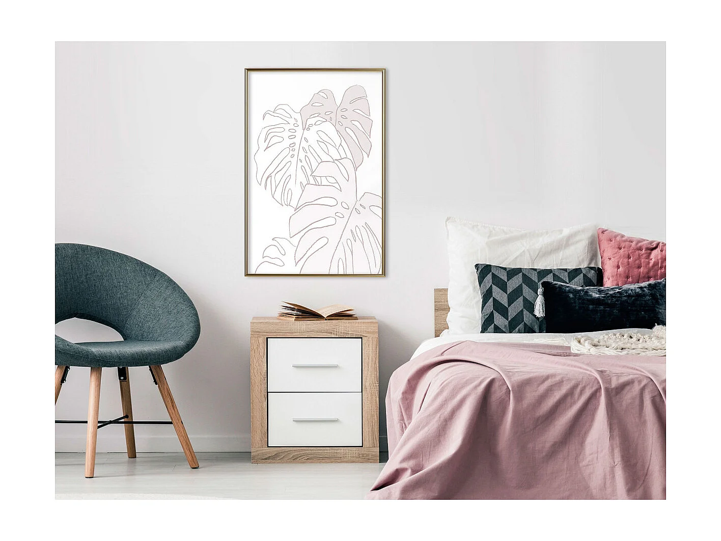 Affiche Murale Encadrée "Beige Leaves" 40 x 60 cm Or