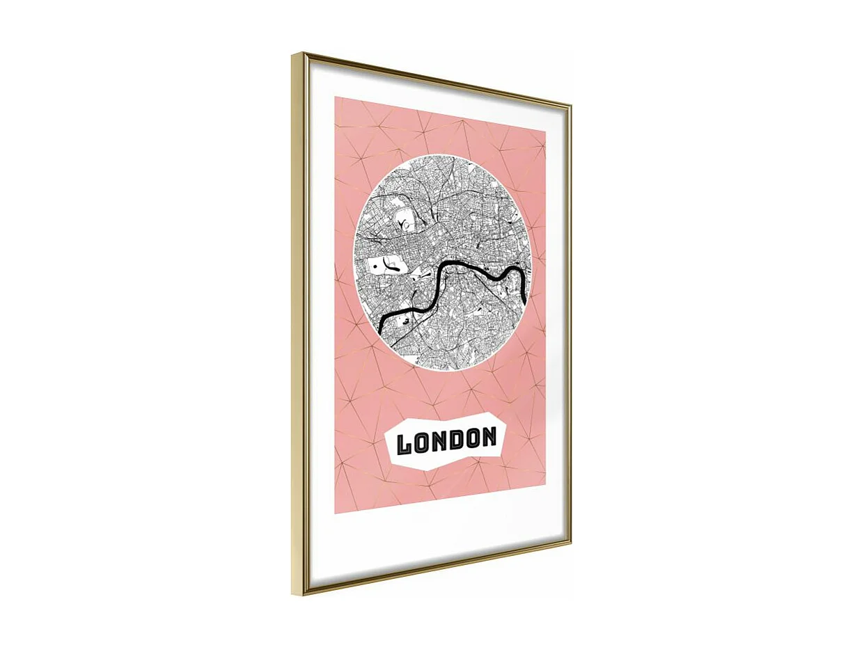 Affiche Murale Encadrée "City map London Pink" 40 x 60 cm Or