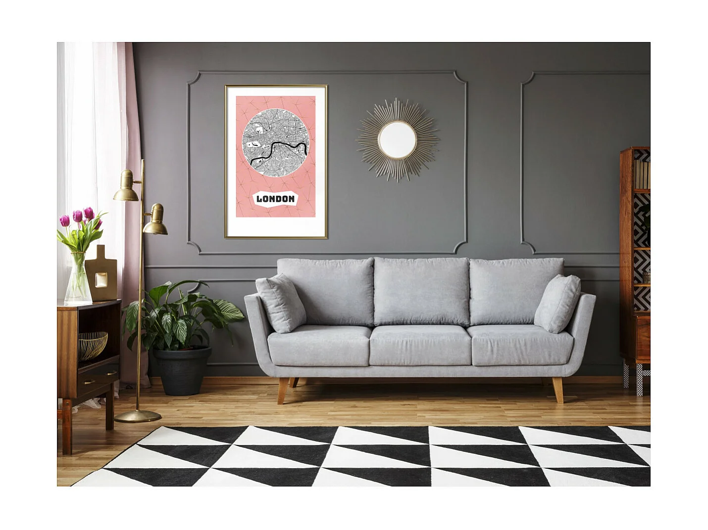 Affiche Murale Encadrée "City map London Pink" 40 x 60 cm Or