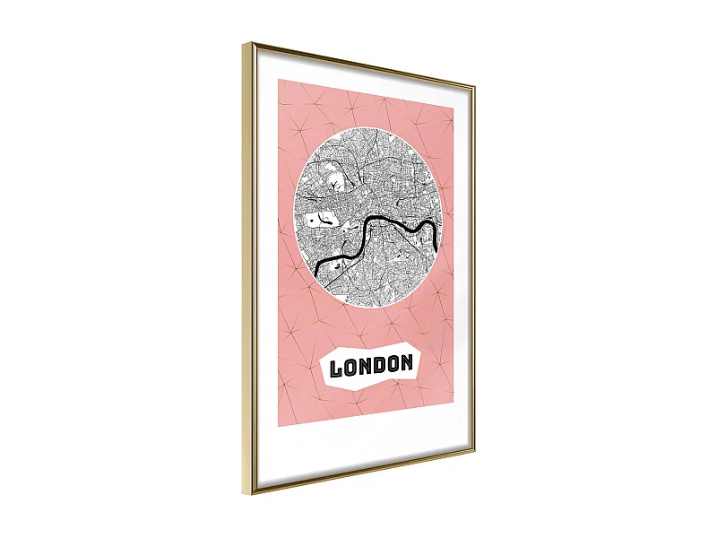 Affiche Murale Encadrée "City map London Pink" 40 x 60 cm Or