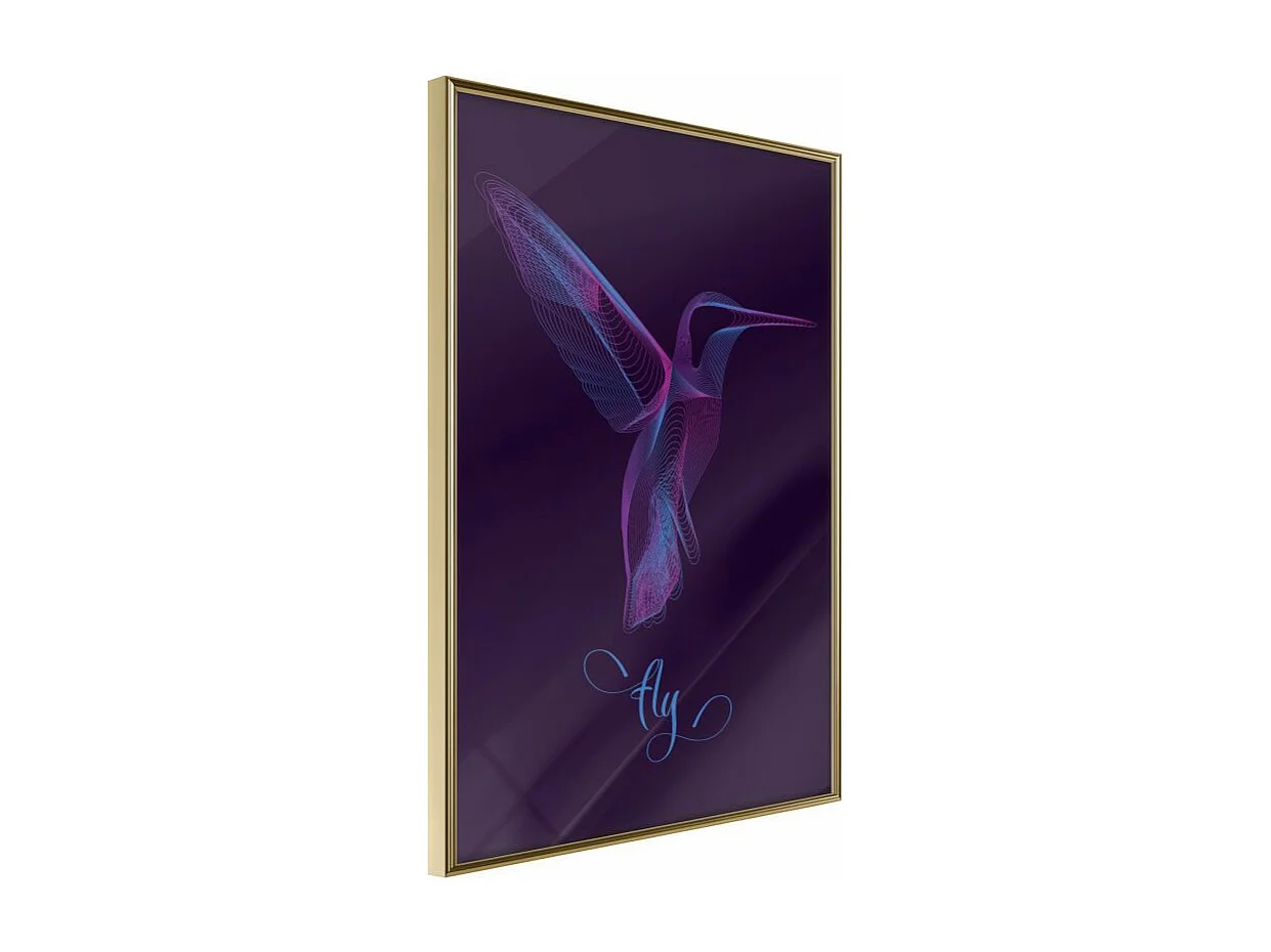 Affiche Murale Encadrée "Fluorescent Hummingbird " 21 x 30 cm Or
