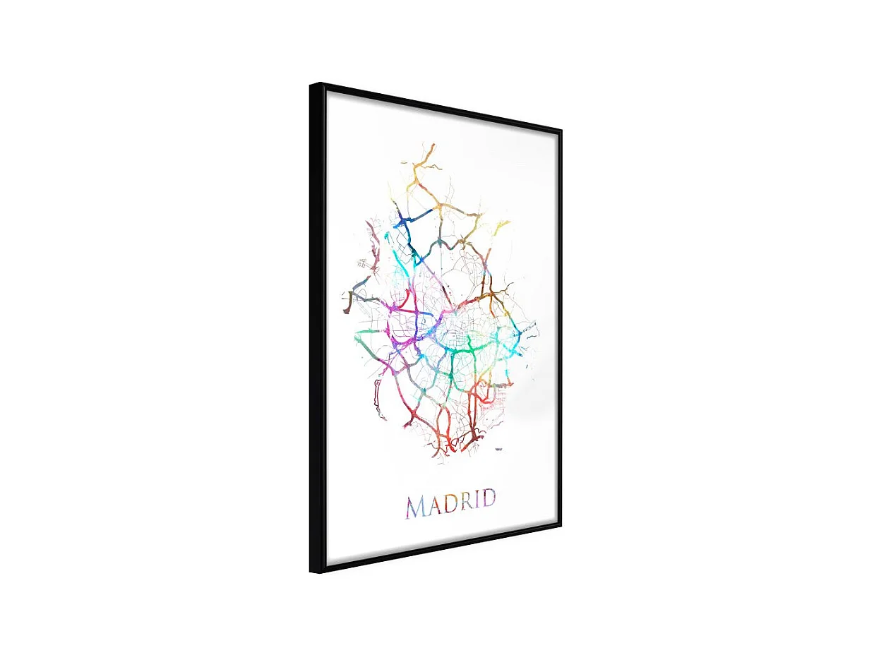 Affiche Murale Encadrée "City Map Madrid Colour" 30 x 42 cm Noir