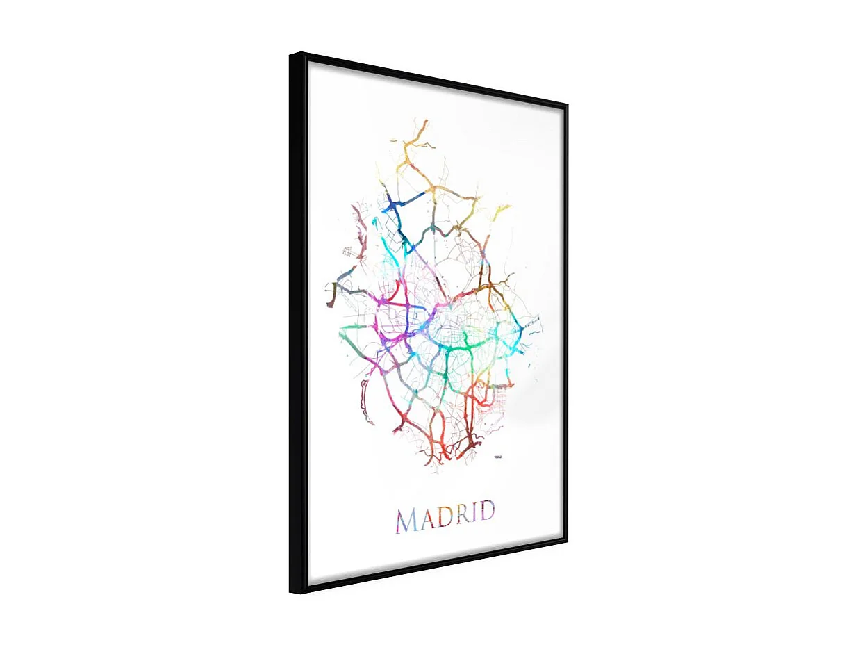 Affiche Murale Encadrée "City Map Madrid Colour" 30 x 42 cm Noir
